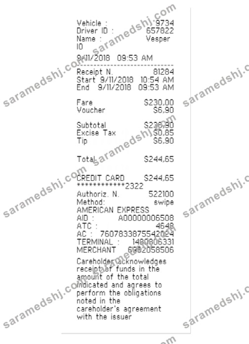 TAXI payment receipt template